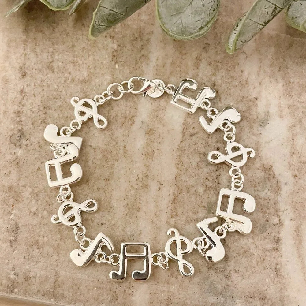 925 Sterling Silver Music Note Bracelet Charm Bracelet Unique Bracelet